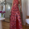 Iris | Ärmelloses Blumen-Maxikleid mit Neckholder, Schlitz & Sommerprint