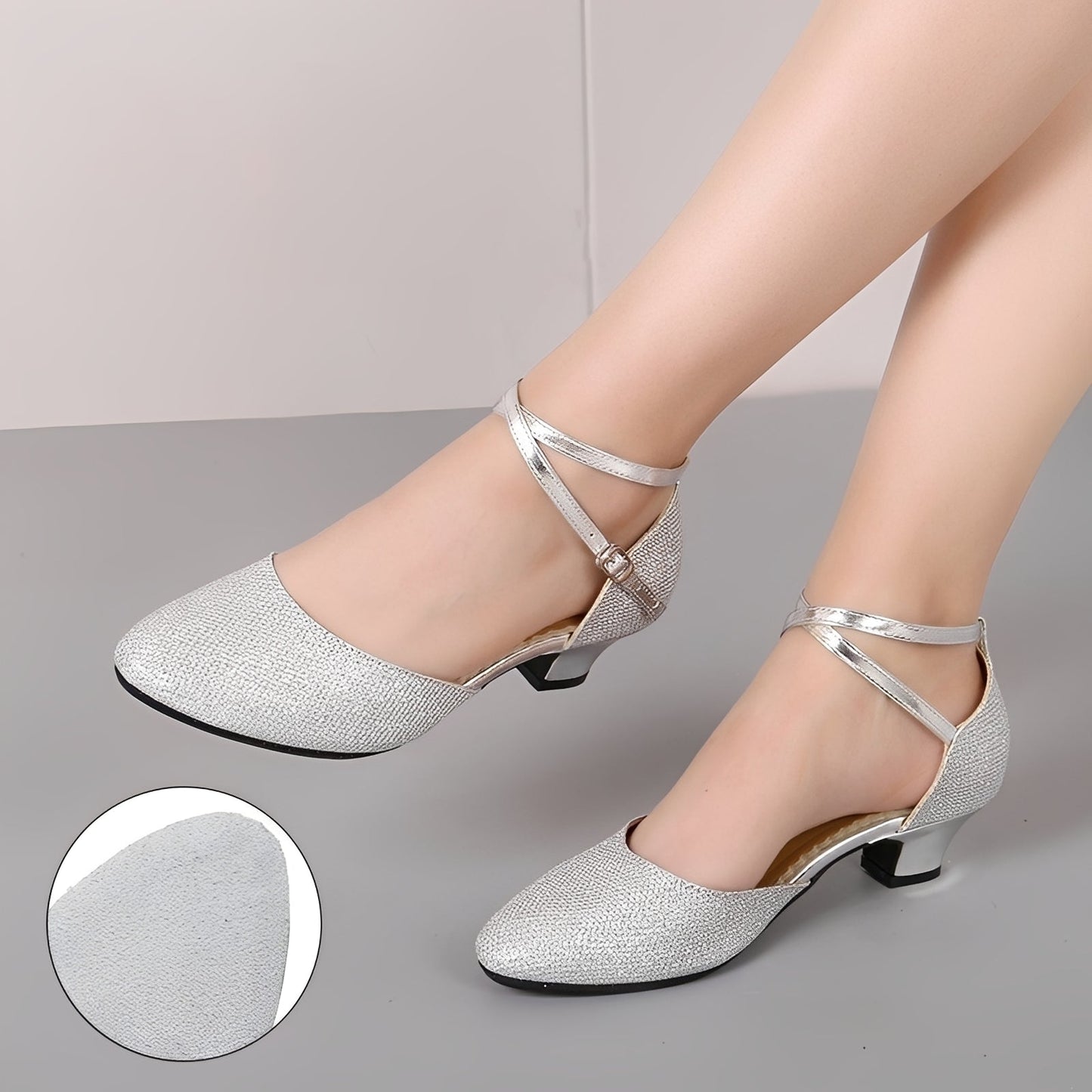 Damen Glitzersandalen Elegant Niedriger Absatz Sommerfest