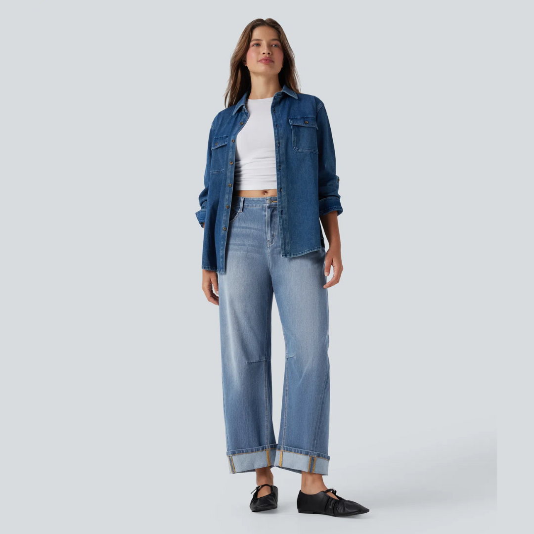 Damen Jeans Gerade Schnitt Mittelhohe Taille Casual