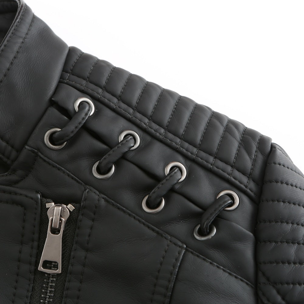 Damen Lederjacke Slim Fit Casual mit Flechtdetails