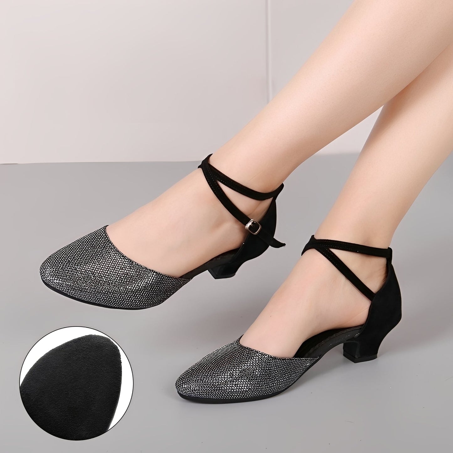 Damen Glitzersandalen Elegant Niedriger Absatz Sommerfest