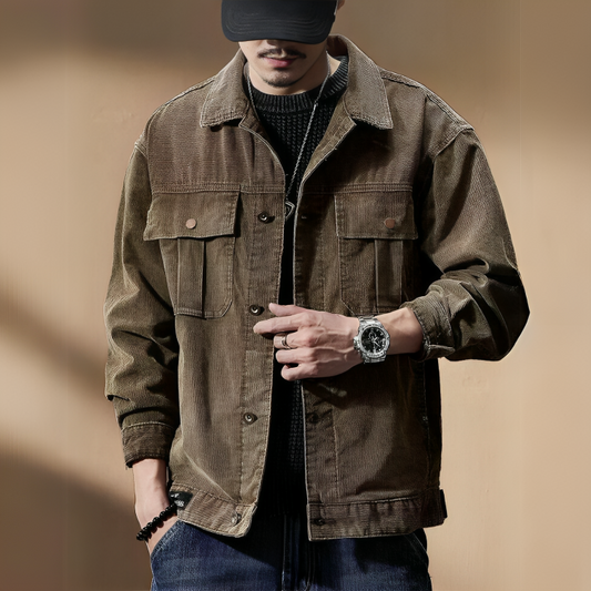 Cord-Jacke Herren Regular Fit Freizeit Khaki