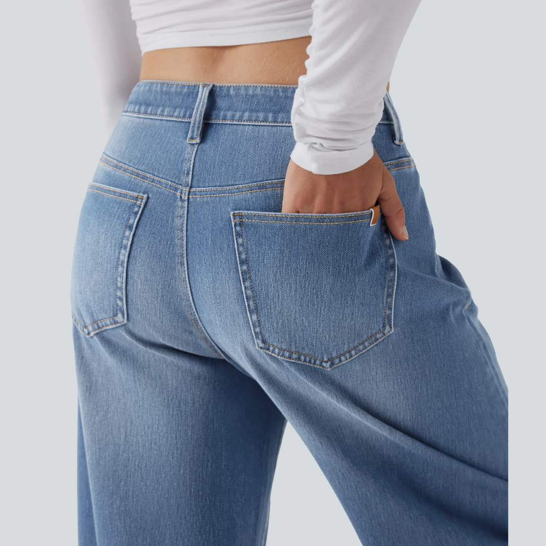 Damen Jeans Gerade Schnitt Mittelhohe Taille Casual