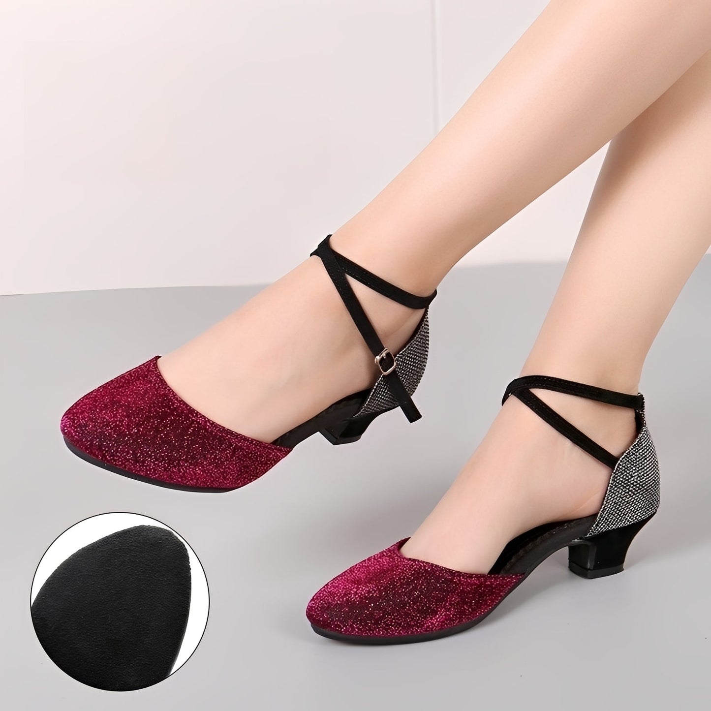 Damen Glitzersandalen Elegant Niedriger Absatz Sommerfest