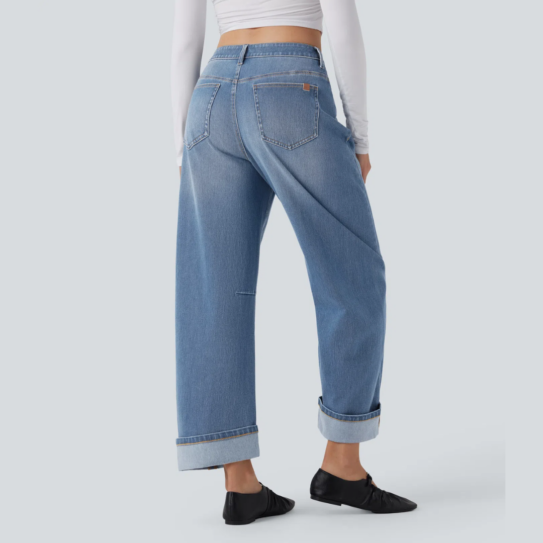 Damen Jeans Gerade Schnitt Mittelhohe Taille Casual