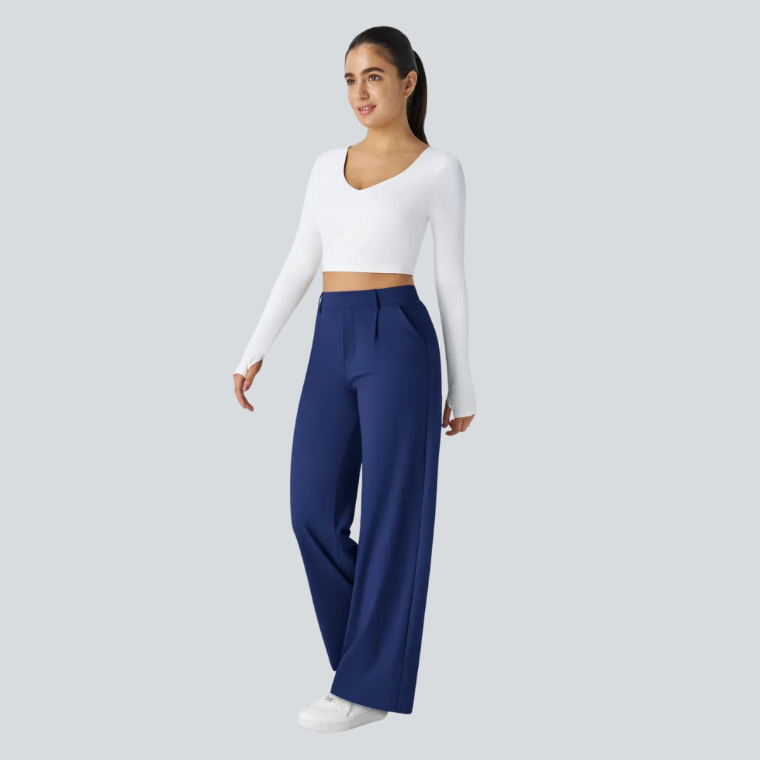Damen Fließende Hose High Waist Regular Fit Freizeit Elegant