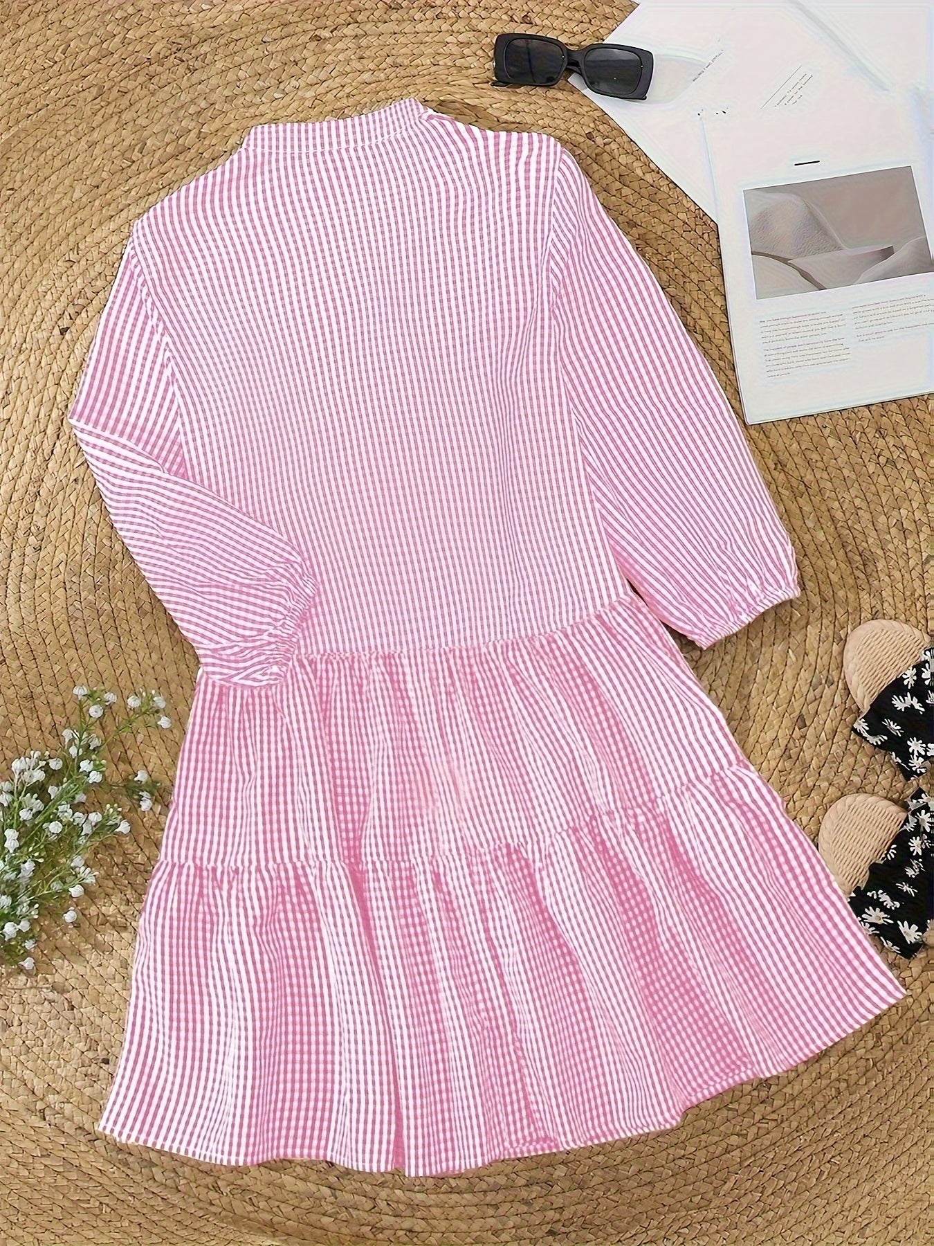 Loise | Sommerliches Leinenkleid mit Karomuster und 3/4 Bischofsärmeln für Damen