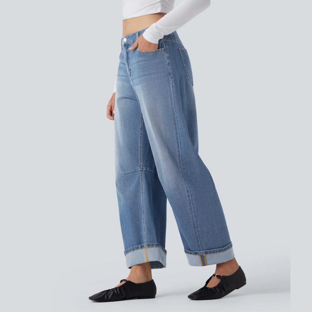 Damen Jeans Gerade Schnitt Mittelhohe Taille Casual