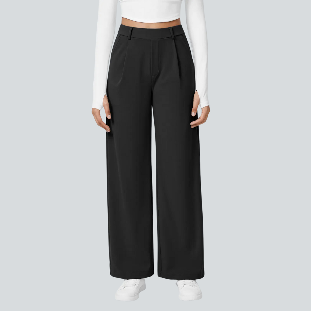 Damen Fließende Hose High Waist Regular Fit Freizeit Elegant