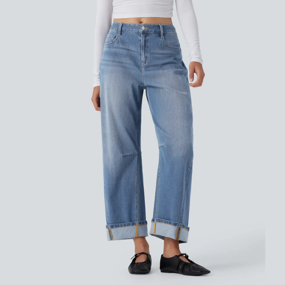 Damen Jeans Gerade Schnitt Mittelhohe Taille Casual