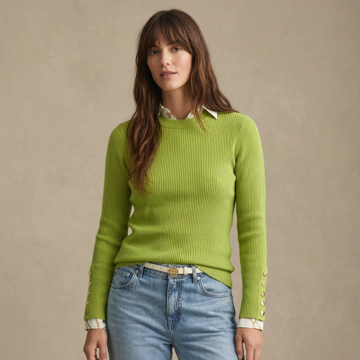 Damen Strickpullover Slim Fit mit Knopfdetails
