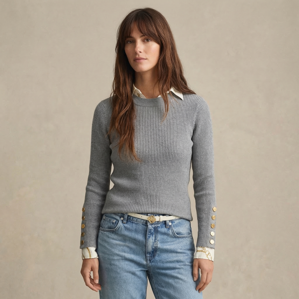 Damen Strickpullover Slim Fit mit Knopfdetails