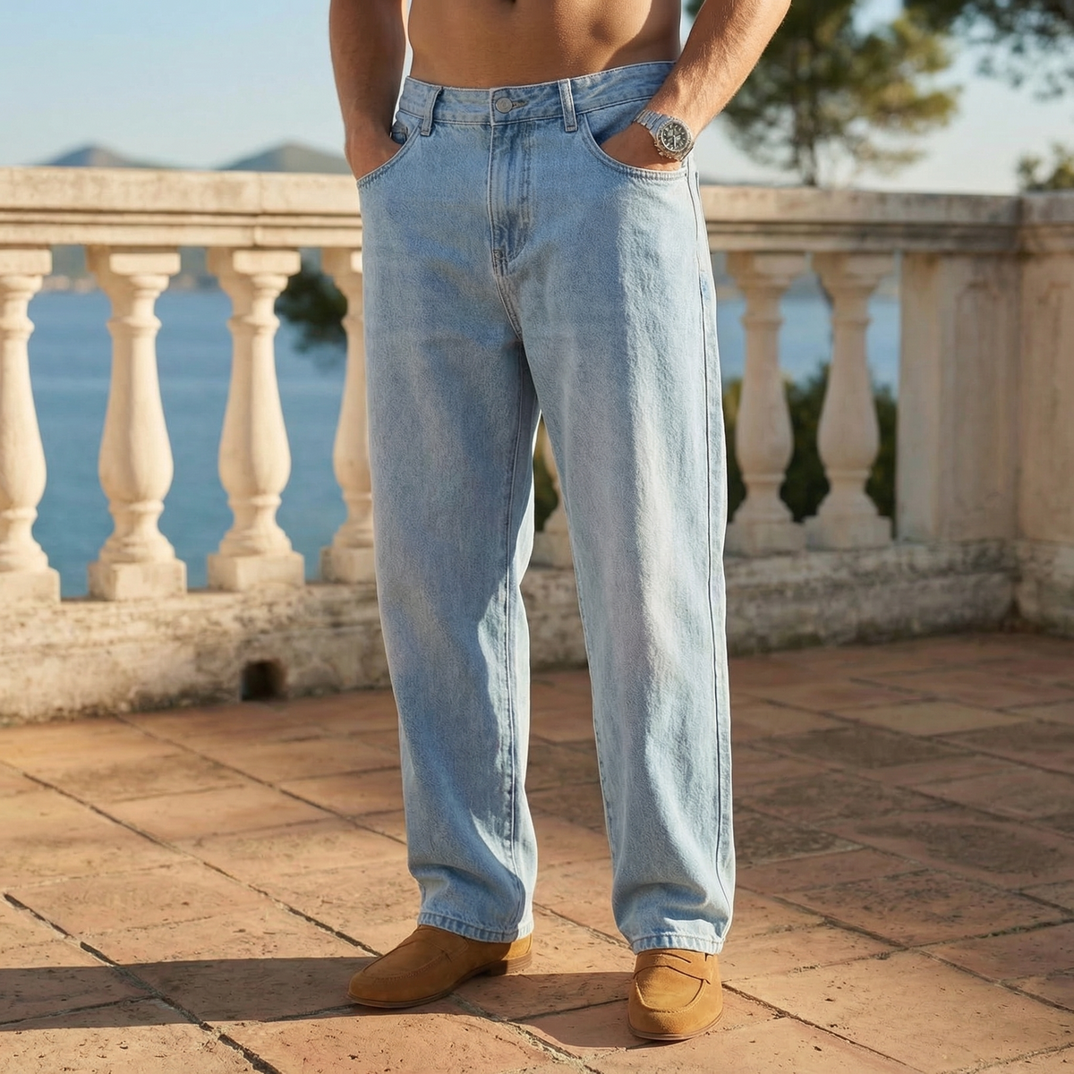 Herren Jeans, lockere Passform mit geradem Bein