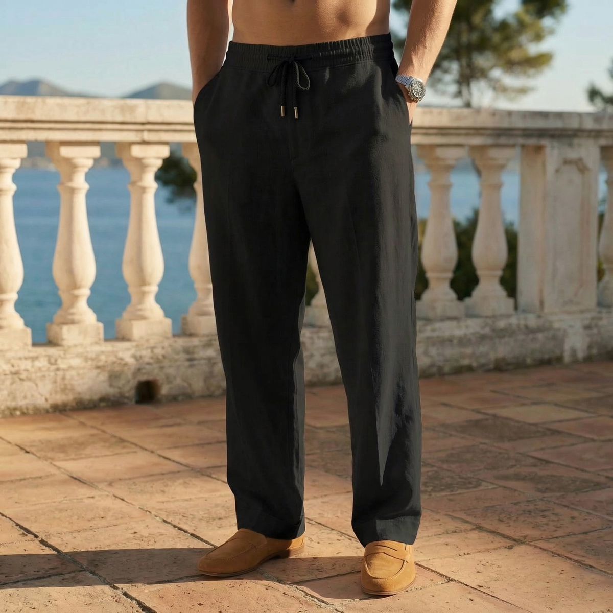 Herren Freizeithose mit Kordelzug, entspannte Passform
