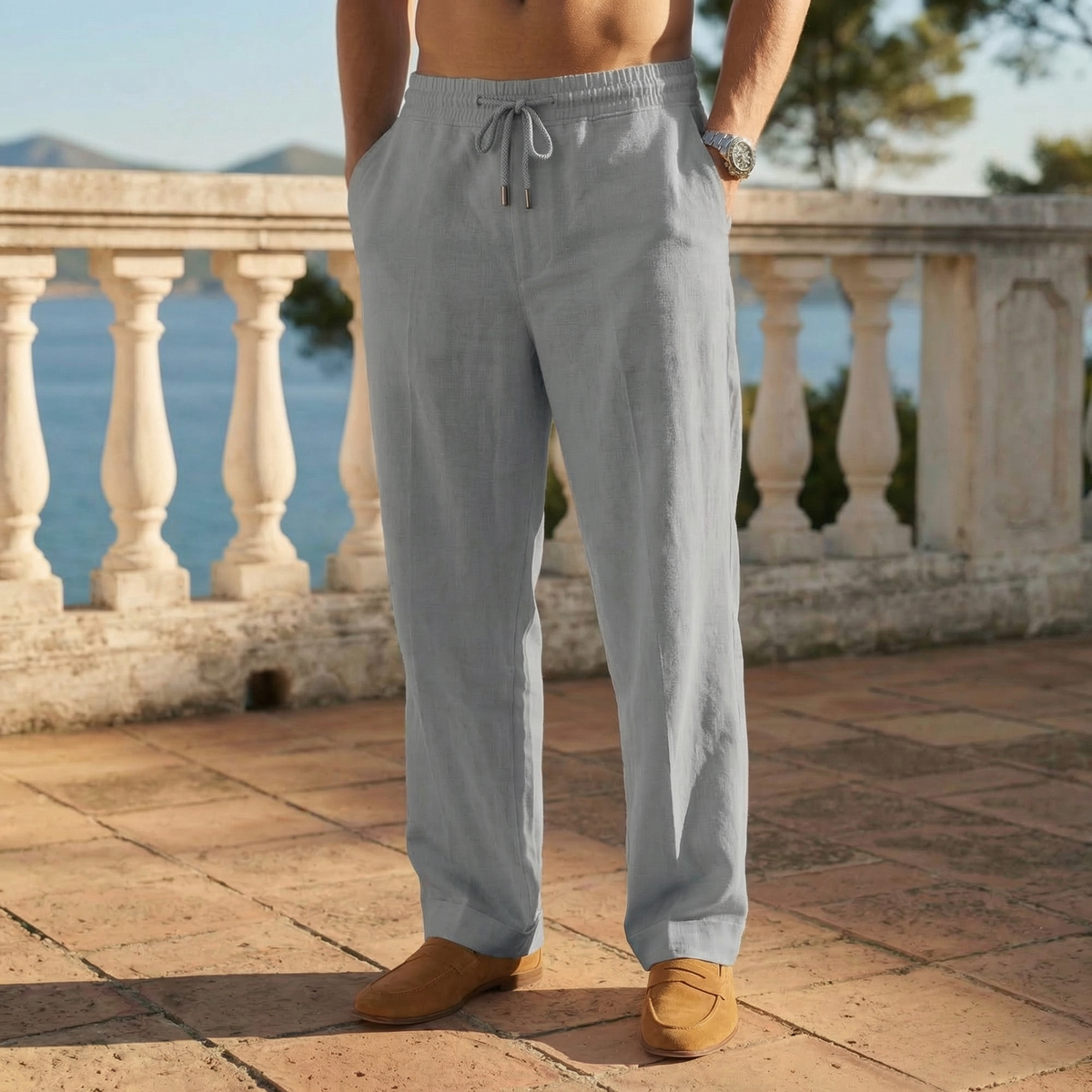 Herren Freizeithose mit Kordelzug, entspannte Passform
