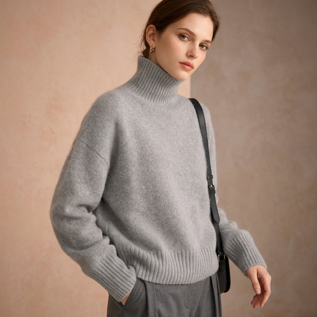 Rollkragenpullover Damen Regular Fit Freizeit Elegant
