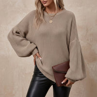 Damen Oversize Pullover Beige mit Ballonärmeln