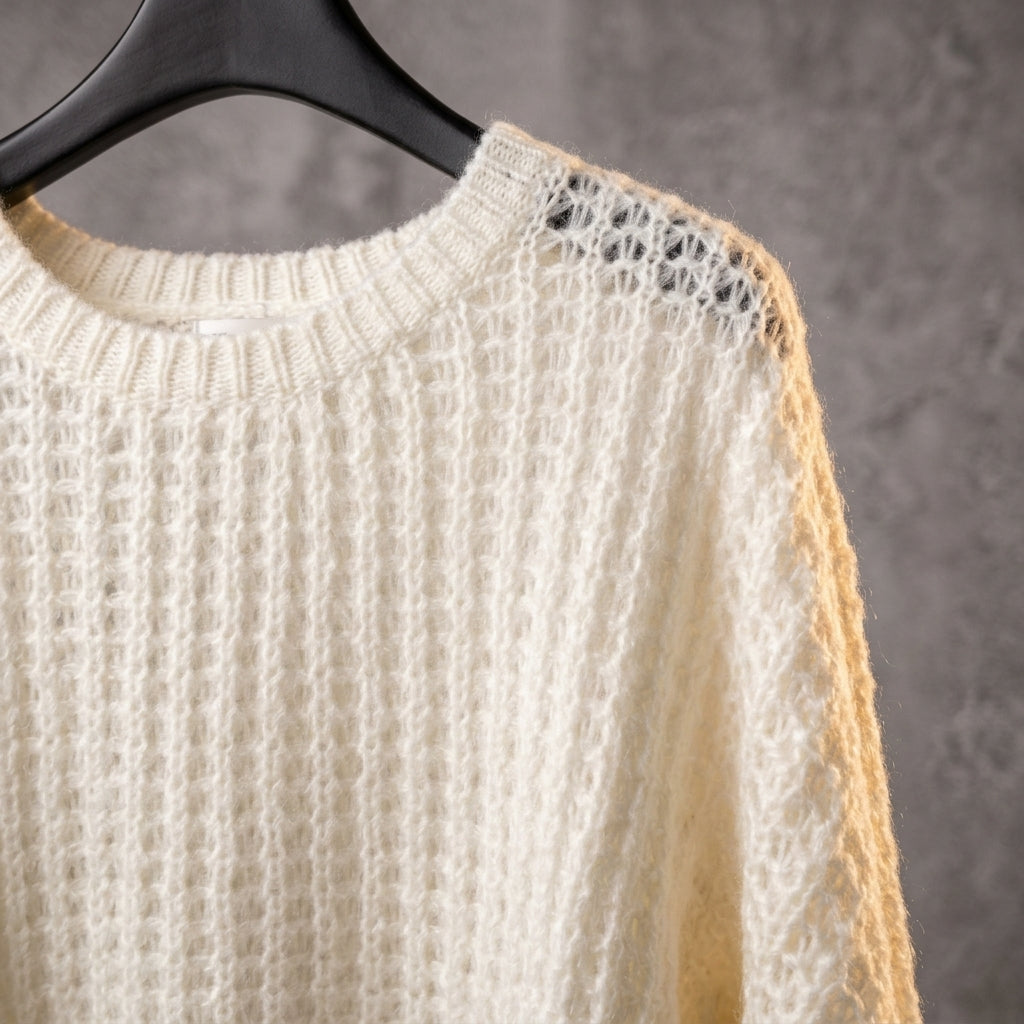 Damen Pullover Relaxed Fit Karmesinrot mit Hohlstrick-Design