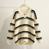 Damen Pullover Relaxed Fit mit Streifenmuster und V-Ausschnitt