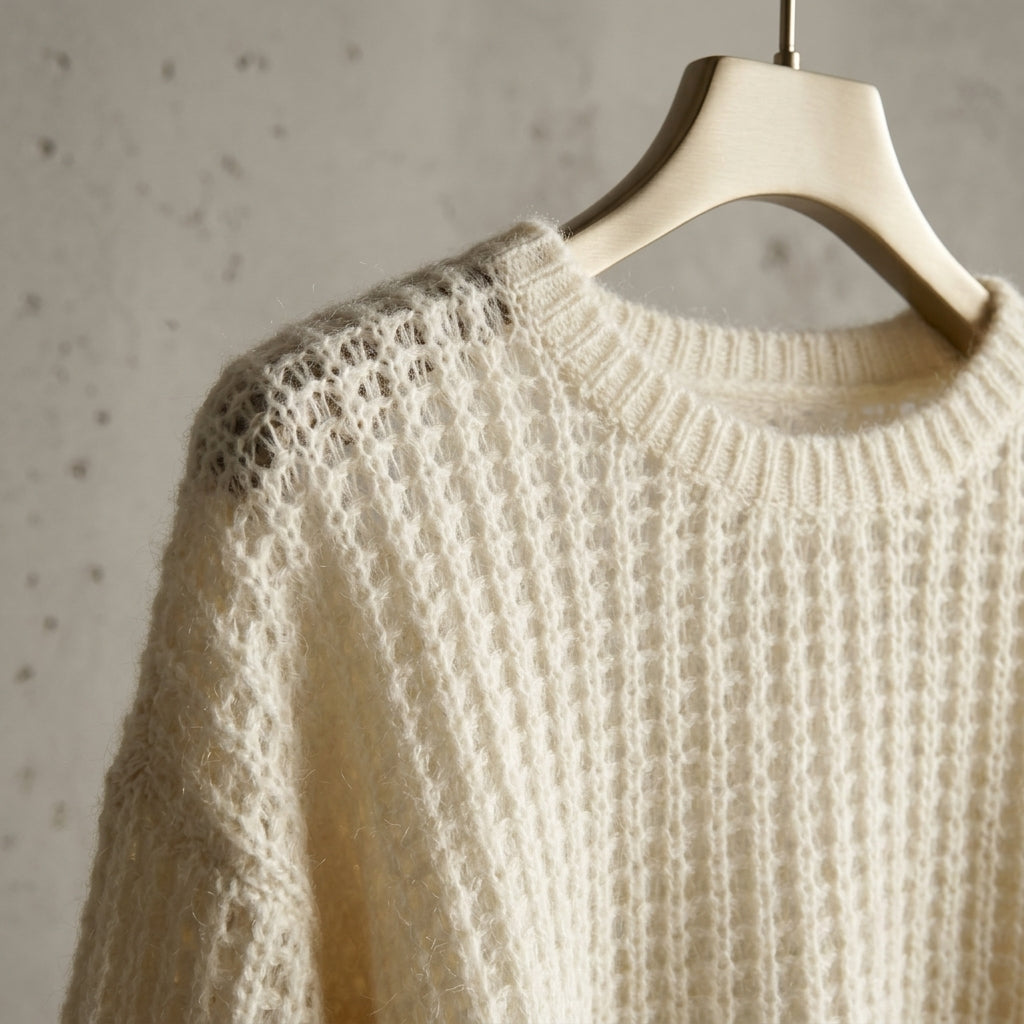 Damen Pullover Relaxed Fit Karmesinrot mit Hohlstrick-Design
