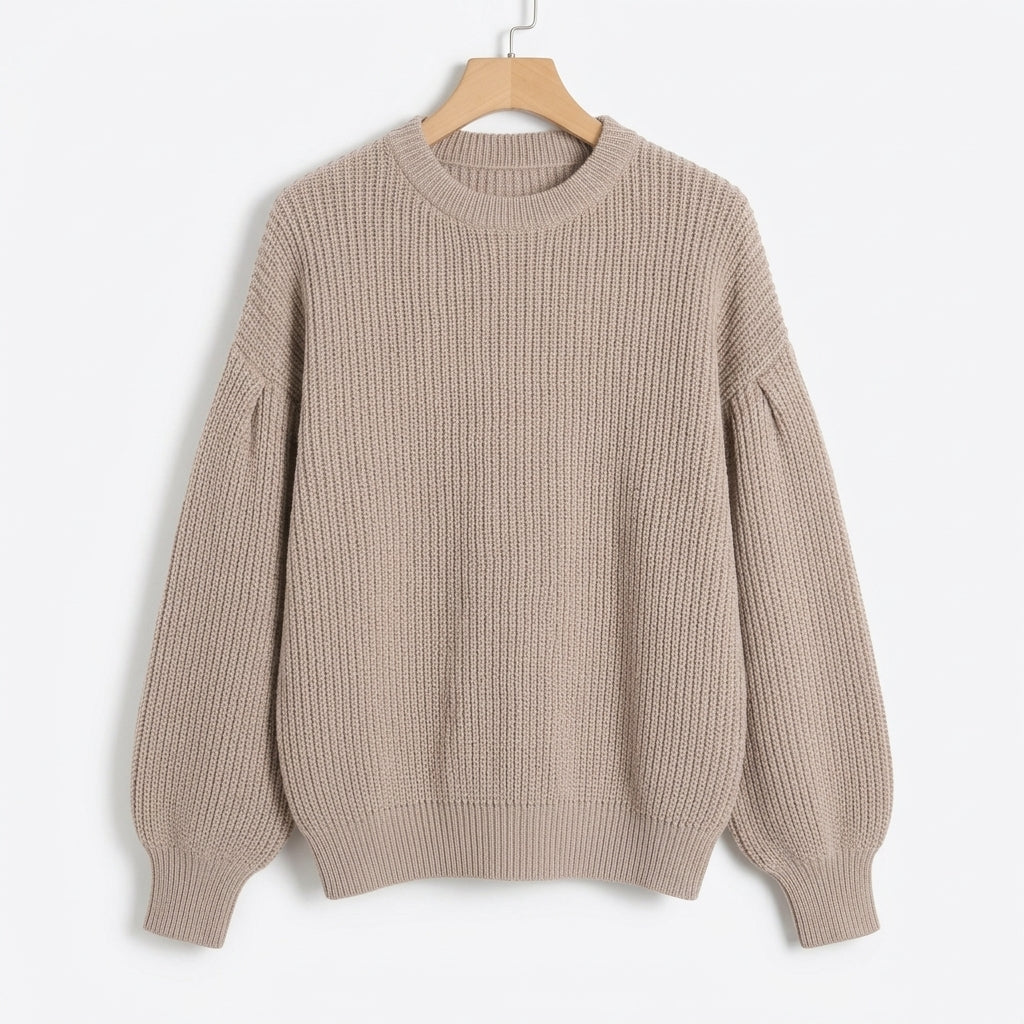 Damen Oversize Pullover Beige mit Ballonärmeln