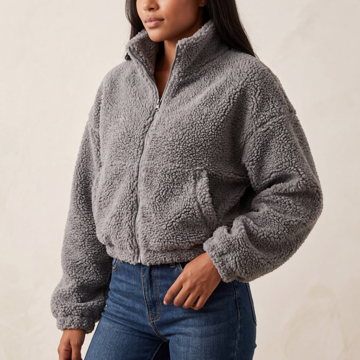 Damen Sherpa Fleecejacke Relaxed Fit Freizeit