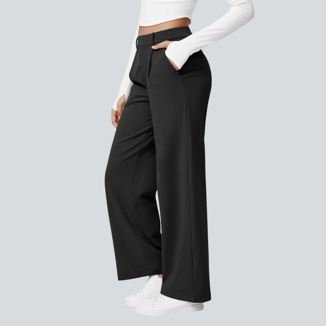 Damen Fließende Hose High Waist Regular Fit Freizeit Elegant
