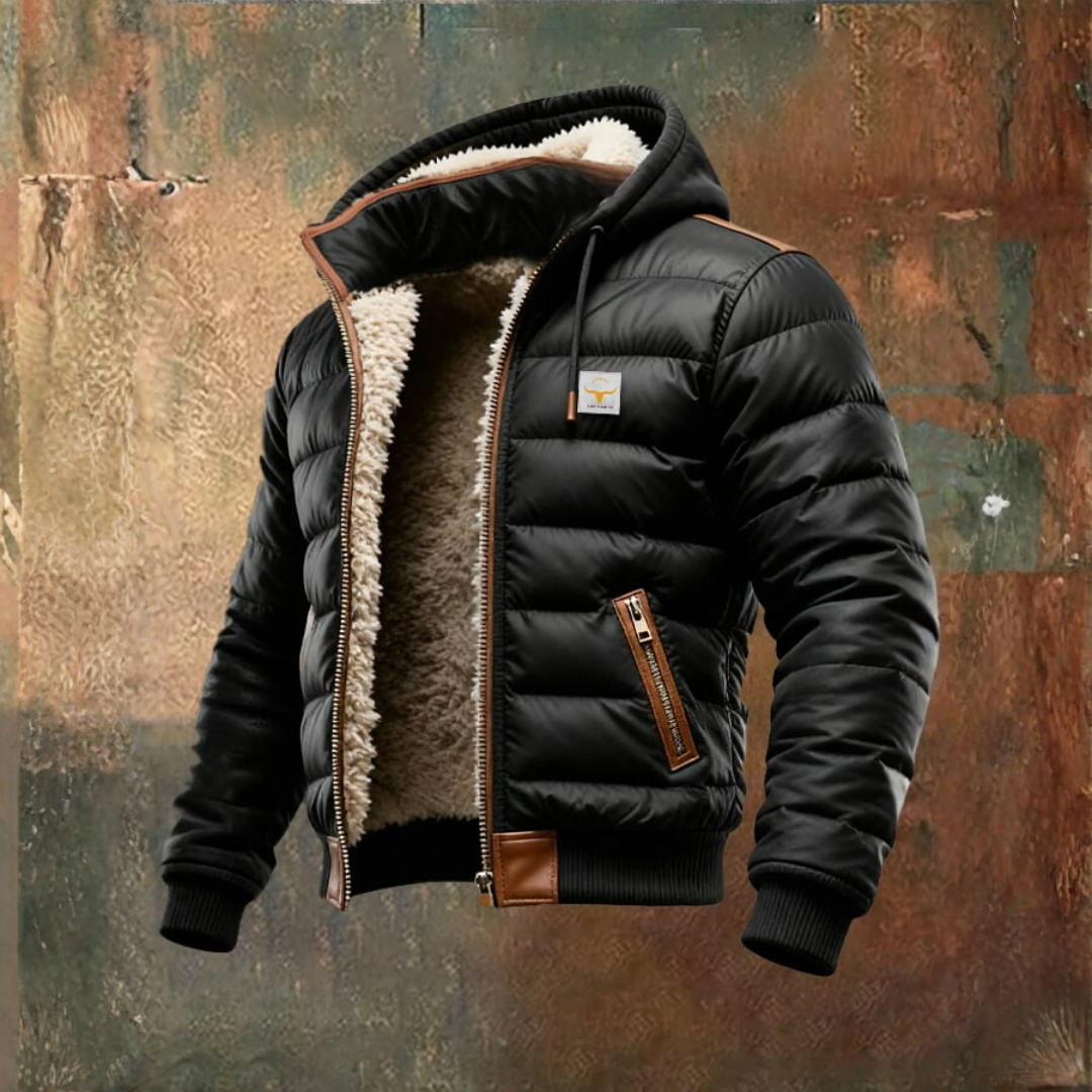Herren Steppjacke Schwarz Sherpa Futter Regular Fit Freizeit