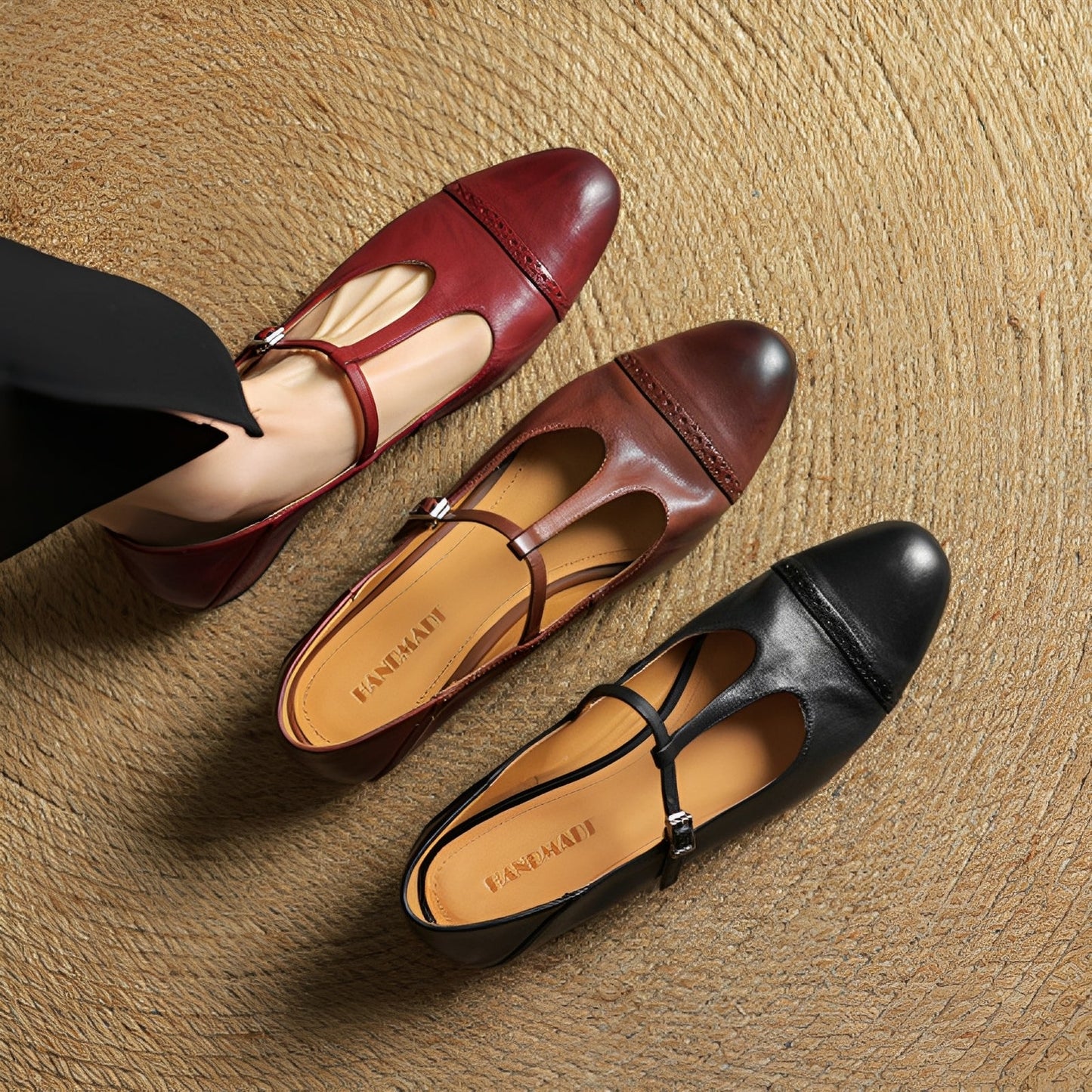 Damen Ballerinas Casual mit T-förmiger Schnalle bequem