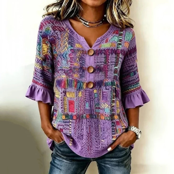 Damen Bluse Boho Stil Regular Fit Casual bunt und bequem