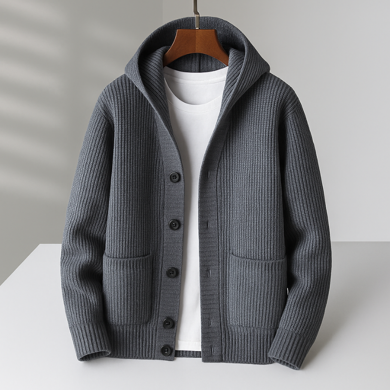 Damen Cardigan Relaxed Fit mit Kapuze und Rippstrickstruktur