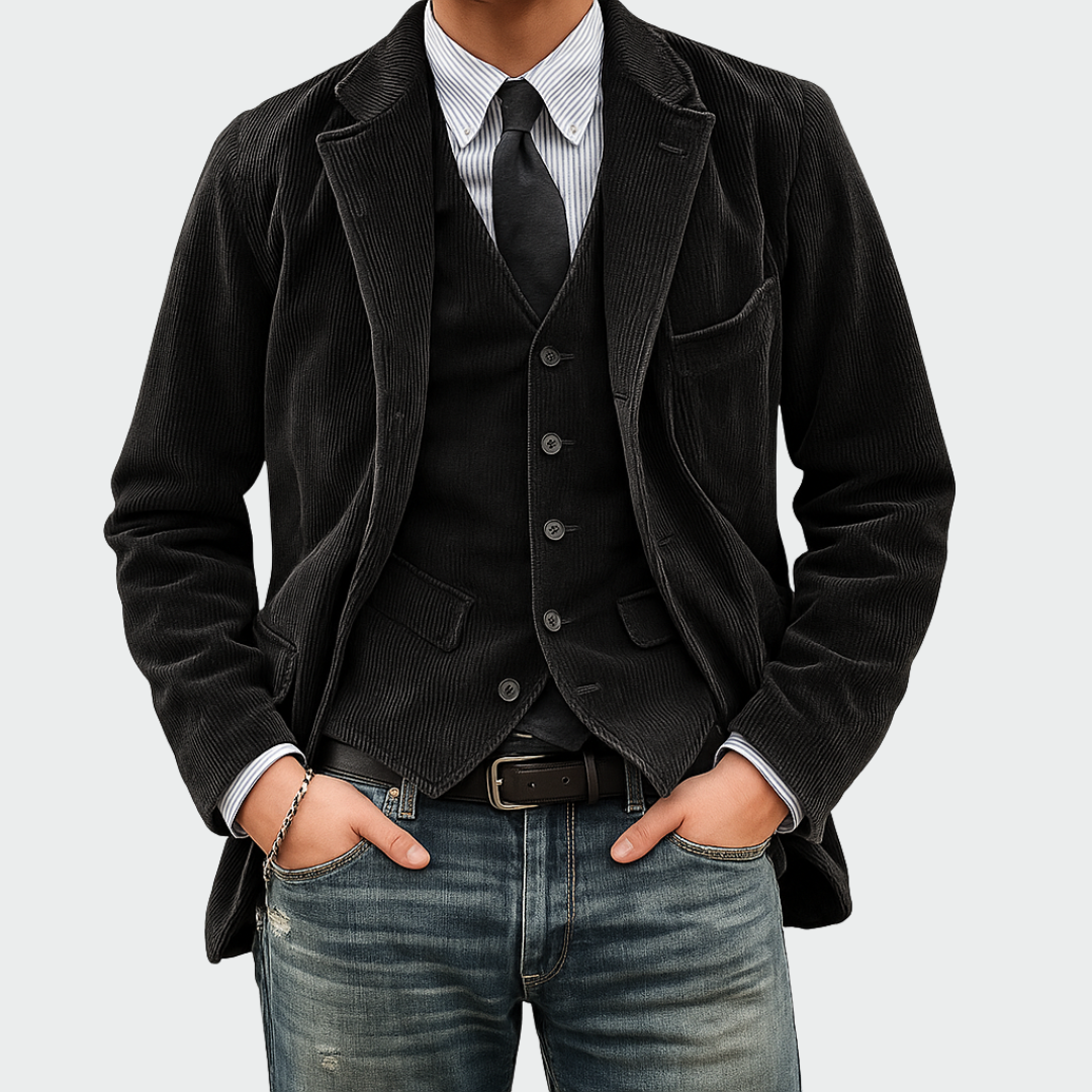 Samtjacke und Weste Herren Slim Fit Business Elegant Set