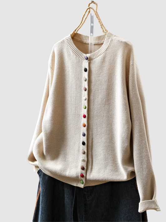 Damen Strickjacke Relaxed Fit mit bunten Knöpfen