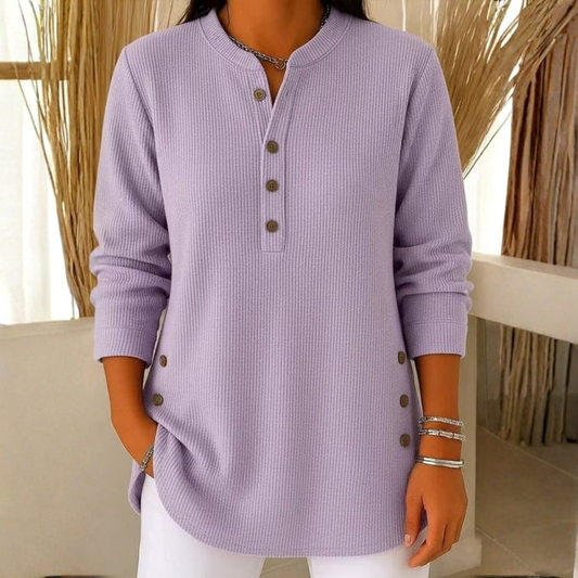 Damen Strick-Sweatshirt Regular Fit Casual mit Knopfleiste langärmlig