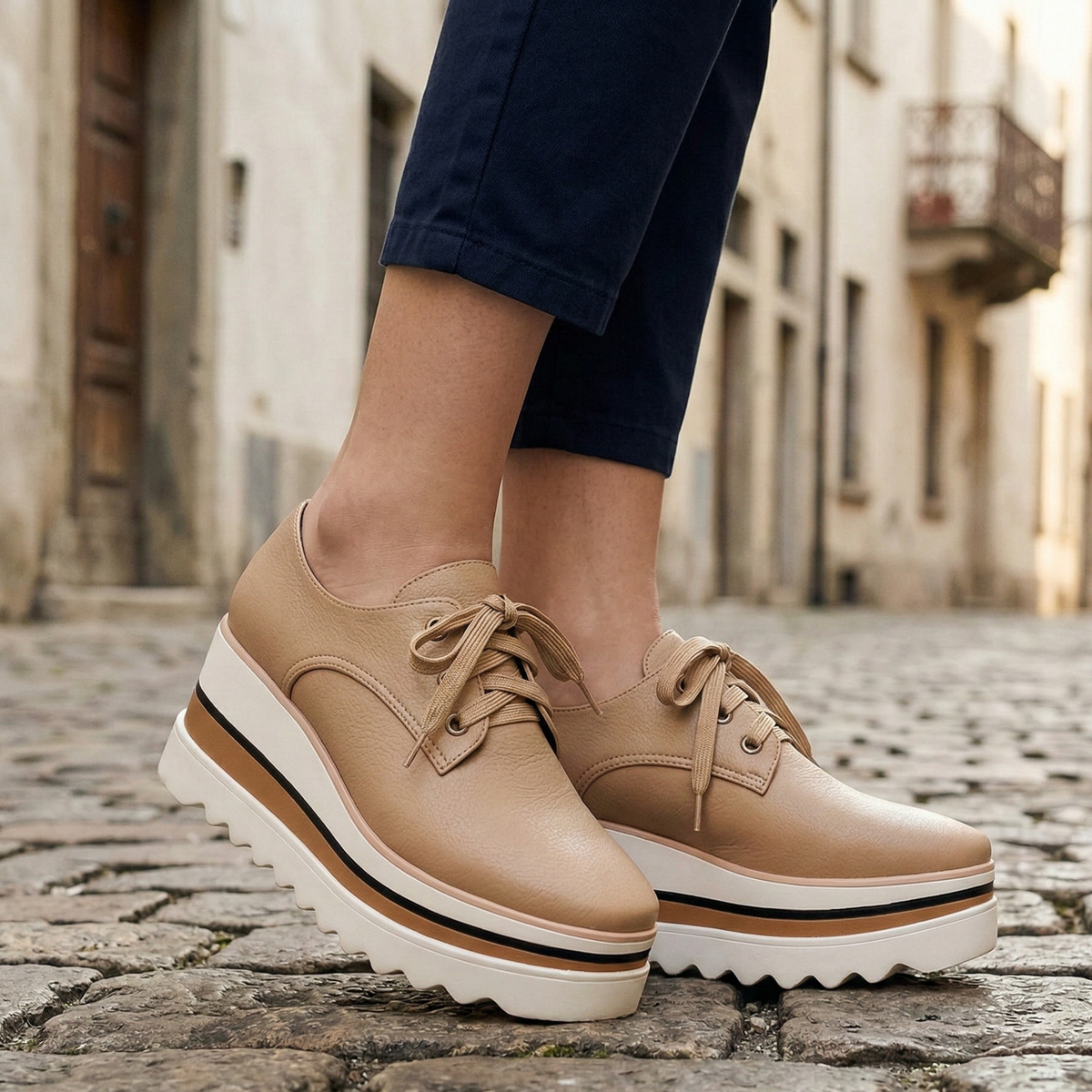 Damen Oxford-Schnürschuhe mit klobiger Plattformsohle
