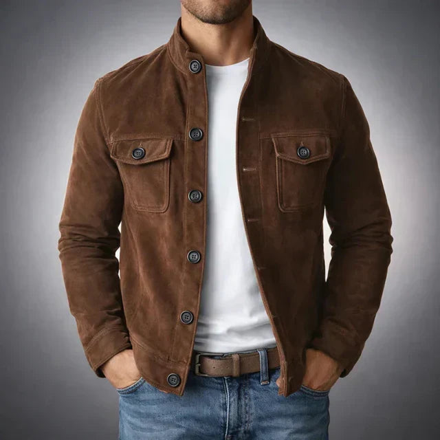 Wildlederjacke Herren Slim Fit Casual Elegant mit Knopfleiste