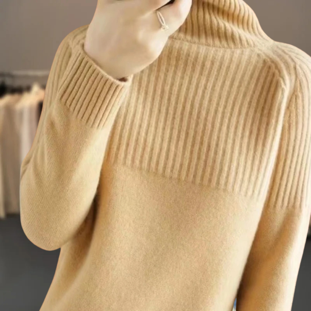 Damen Rippstrick-Rollkragenpullover Relaxed Fit