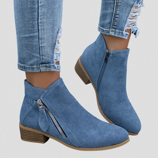 Damen Ankle Boots mit Reißverschluss und niedrigem Blockabsatz