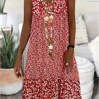 Stillie | Ärmelloses Sommerkleid mit V-Ausschnitt & Weißem Blumenmuster – Luftig, Gerade Geschnitten & Bequem