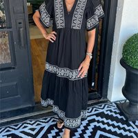 Celestia | Ibiza Style Midi Kleid – V-Ausschnitt, Weite Ärmel & Lockere Passform