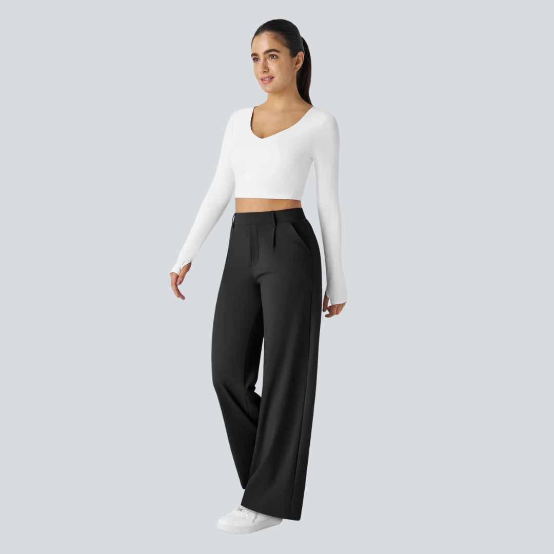 Damen Fließende Hose High Waist Regular Fit Freizeit Elegant