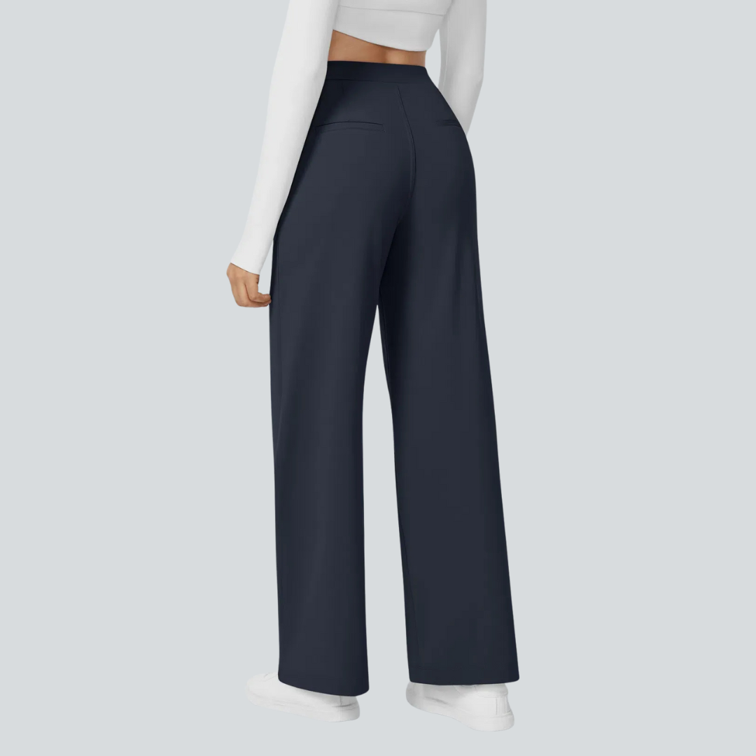 Damen Fließende Hose High Waist Regular Fit Freizeit Elegant