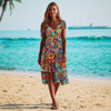 Isel | Damen Sommer Strandkleid – V-Ausschnitt, Kurzarm & Bunter Print für Urlaub & Freizeit