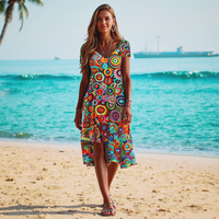 Isel | Damen Sommer Strandkleid – V-Ausschnitt, Kurzarm & Bunter Print für Urlaub & Freizeit