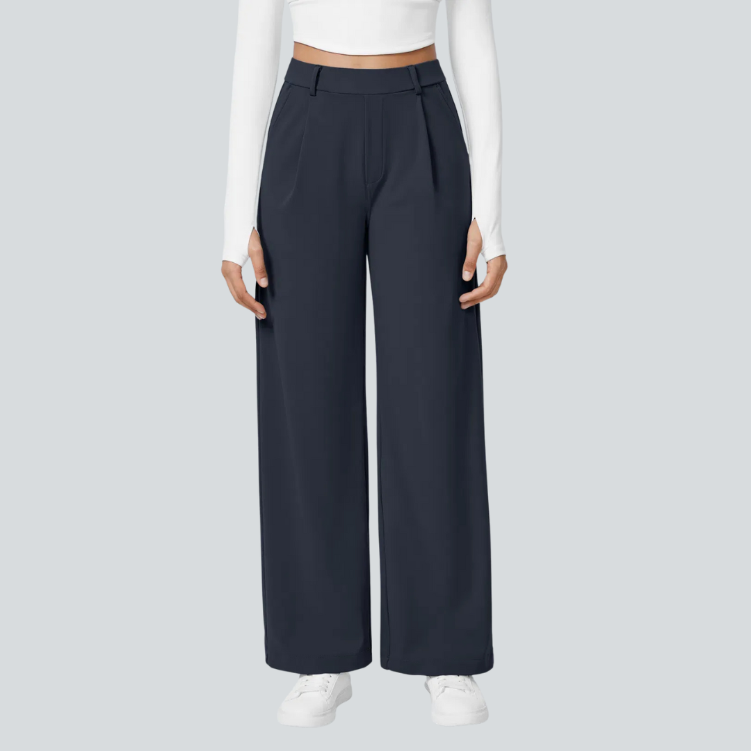 Damen Fließende Hose High Waist Regular Fit Freizeit Elegant