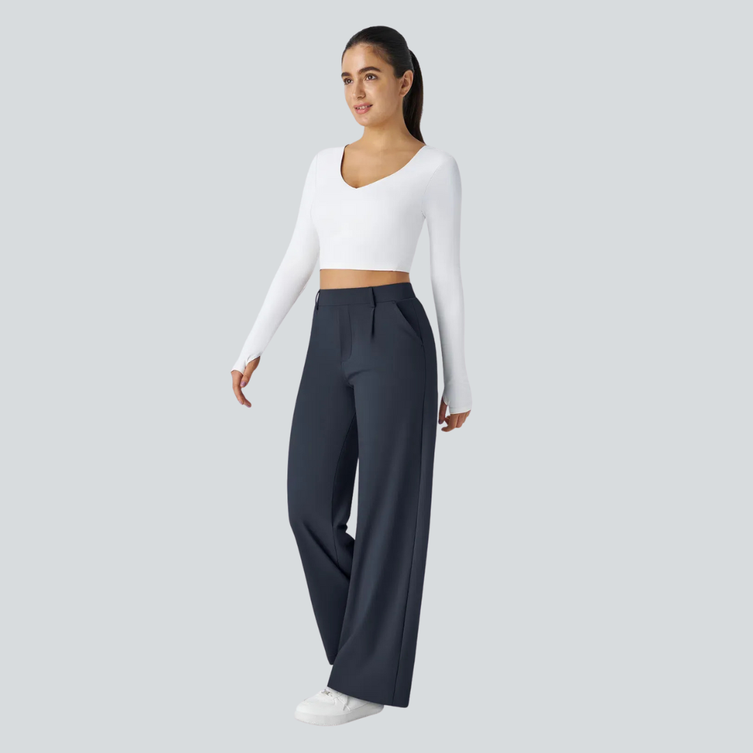 Damen Fließende Hose High Waist Regular Fit Freizeit Elegant