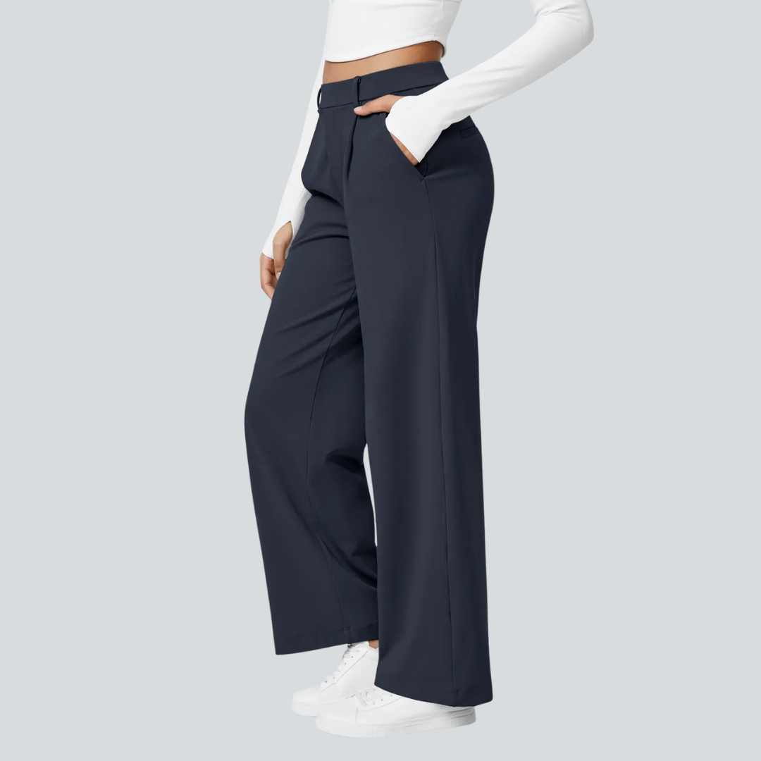 Damen Fließende Hose High Waist Regular Fit Freizeit Elegant