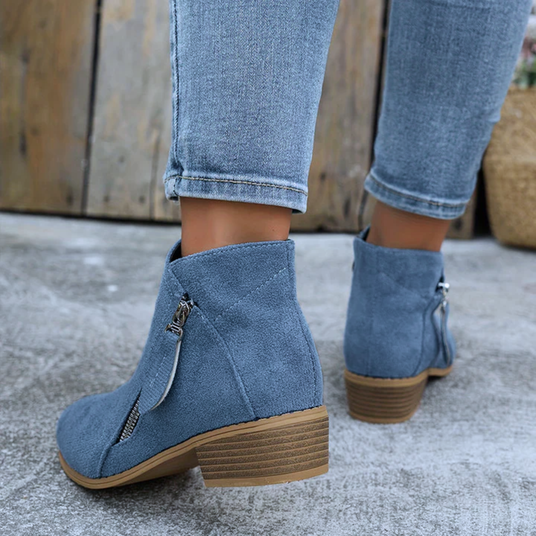 Damen Ankle Boots mit Reißverschluss und niedrigem Blockabsatz
