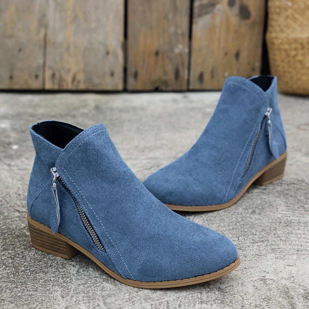 Damen Ankle Boots mit Reißverschluss und niedrigem Blockabsatz