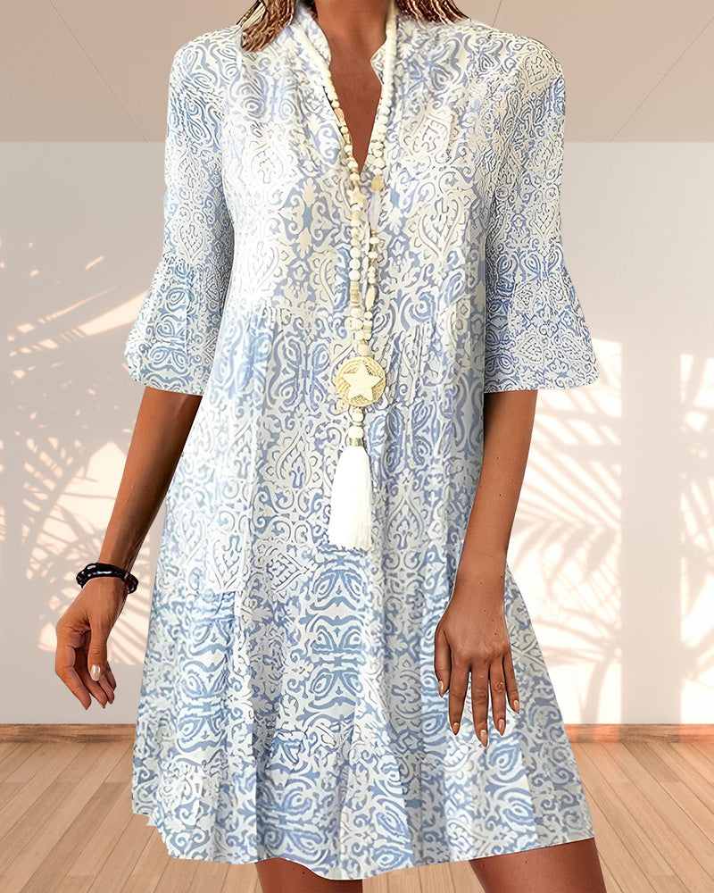 Carina | Vintage V‑Neck Sommerkleid – Weite Ärmel, Bequemer Schnitt & Femininer Retro‑Charme